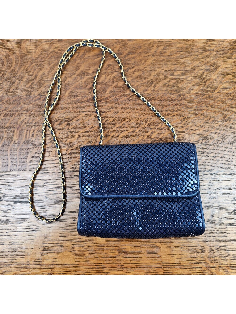 Vintage Whiting & Davis Navy Blue Metal Mesh Purse Gold Chain Shoulder Bag